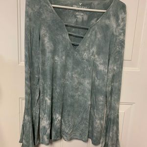 AMERICAN EAGLE Women's Soft & Sexy Tie-Dye Bell Sleeve Top Green Size M